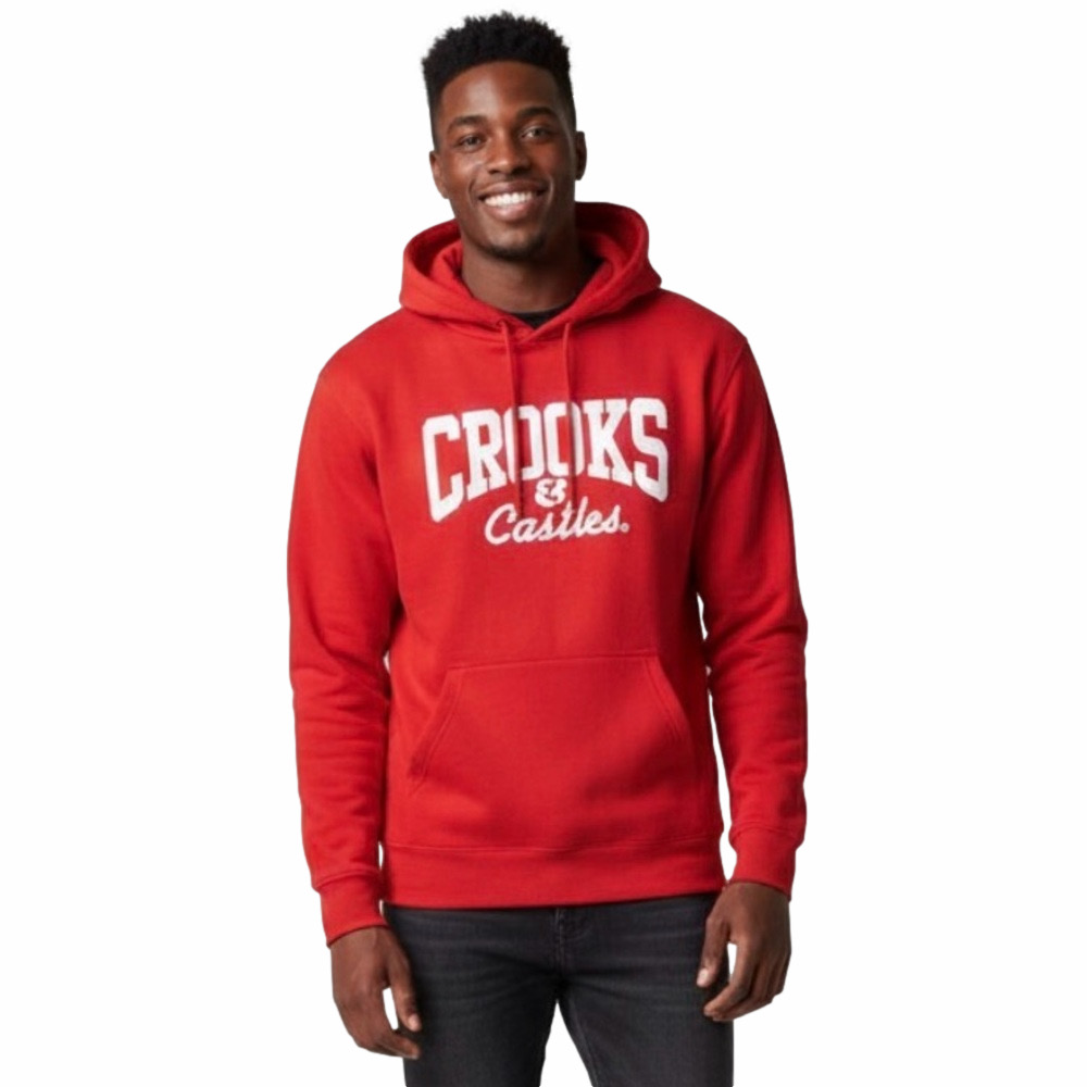 Crooks & Castles Vibrant Red Hoodie Men Small White Logo Chest Comfy Streetwear
